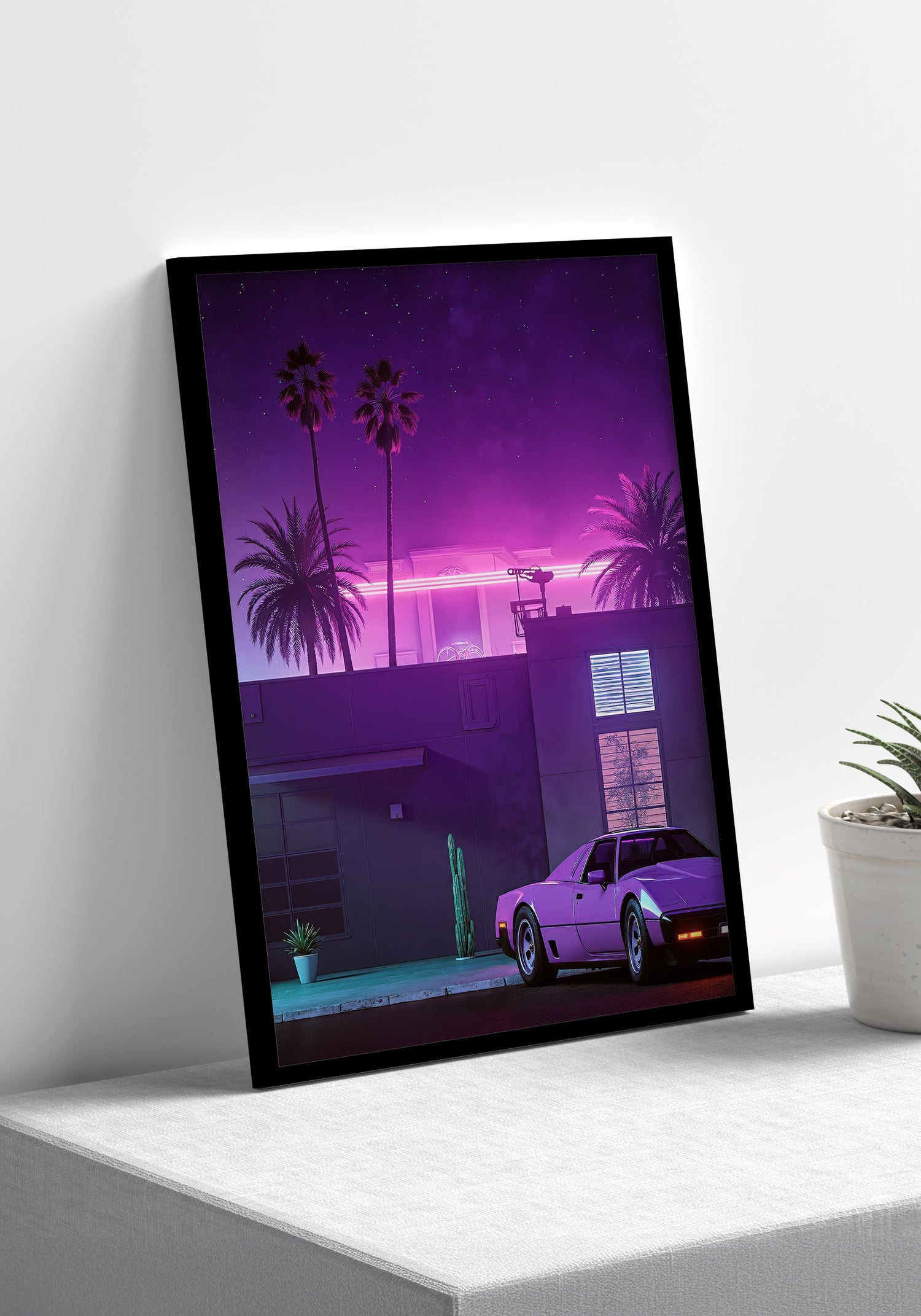 Explore vibrant neon lights and retro-futuristic vibes. This collection offers synthwave art for sale, bringing nostalgia and energy into your space.